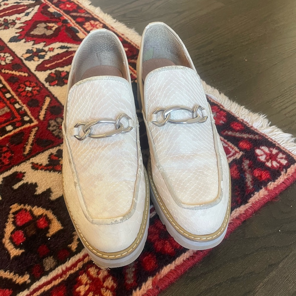Elegant White Loafers with Silver Accent